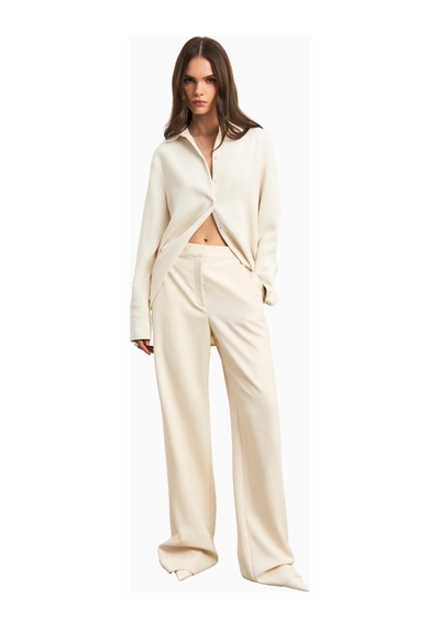 Because Of Alice Effortless Wide Leg Trousers Geniş Paça Dökümlü Kadın Pantolon Krem