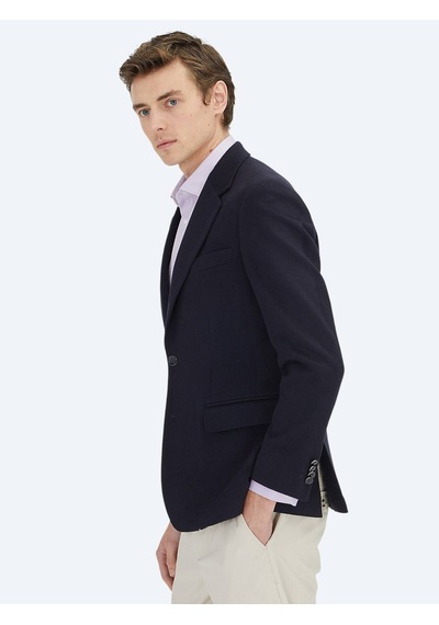 Lacivert Düz Modern Fit Yün Karışımlı Ceket Lacivert