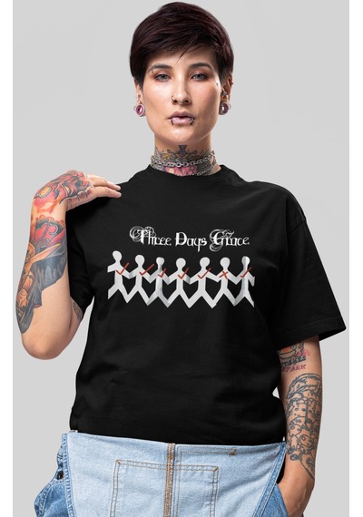 Three Days Grace Rock Metal Müzik Grubu Baskılı Unisex Oversize T Siyah