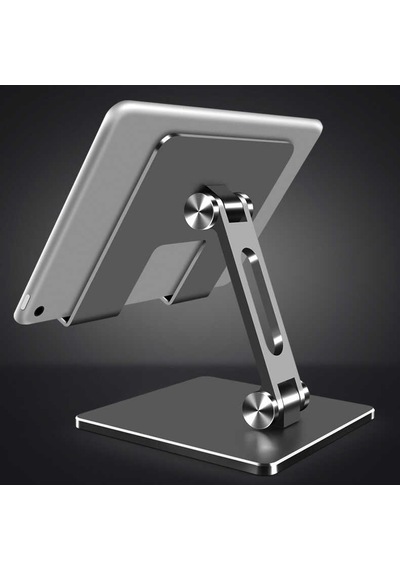 Masaüstü Telefon Tablet Standı Ağır Metal Taban, Katlanabilir, 180 Dönen Çift Dirsekli Tutucu Gri