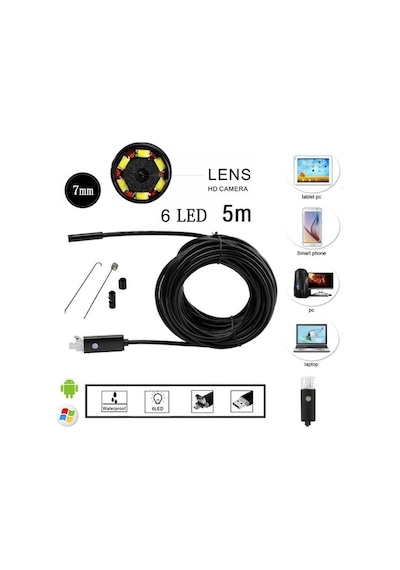 5 Metre 2In1 Micro Usb Yılan Endoskop Kamera Sert Kablo Su Geçirm (397247959)