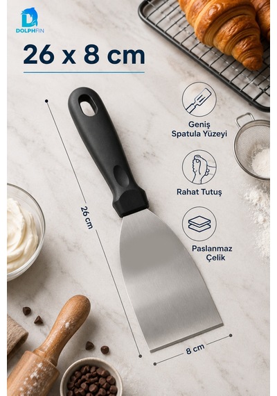 Pasta Spatulası 26 Cm Paslanmaz Çelik Geniş Yüzeyli Kek Börek Lazanya Servis Spatulası 26x8 Cm Siyah