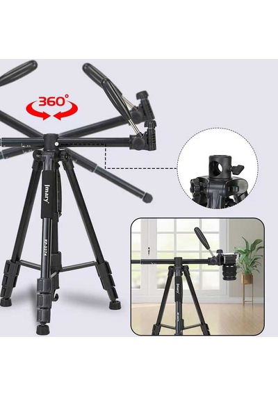 Jmary KP2274 Tripod 147 cm 3 Kademeli Profesyonel Oynar Başlık - ZORE-262650 Siyah