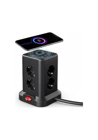 Akım Korumalı Priz Kablosuz Şarj İstasyonu 7x Soket 3x Usb 1xtype-c Kablolu Grup Priz Çoğaltıcı 2 M