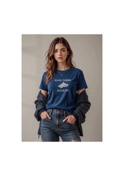 North Whiskers Make Turks Göktürk Again Kurt Figürlü Baskılı Lacivert Unisex %100 Pamuk T-shirt Lacivert - 875727048 Lacivert - 875727048 Lacivert