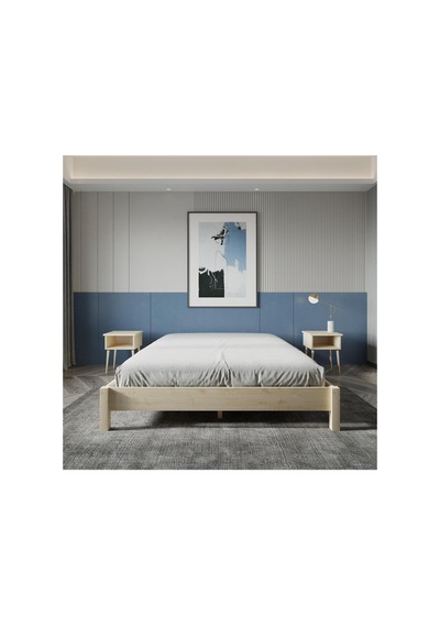 Loft Masif Ahşap Karyola Ve 2 Adet Komodin Vernik 90x190