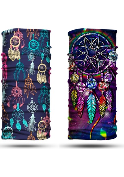 Dair Düş Kapanı Desenli 2'li Set Boyunluk Bandana Outdoor Balaklava Yüz Maskesi Kafa Bandı