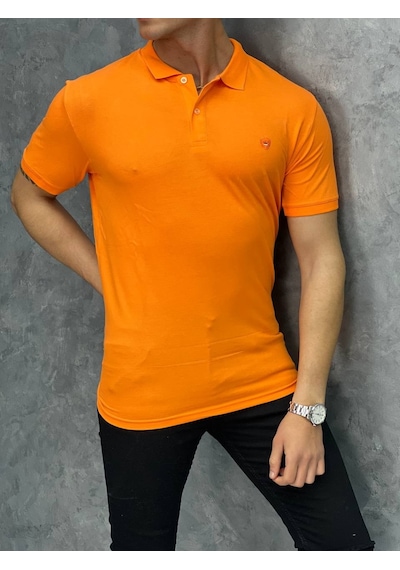 Modefendi Slim Fit Polo Yaka Pamuklu Tshırt Turuncu