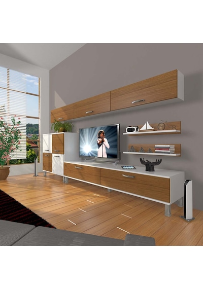 Decoraktiv Eko 8 Slm Std Krom Ayaklı Tv Ünitesi Tv Sehpası Beyaz - Ceviz