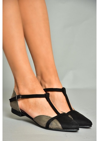 Fox Shoes Siyah/platin Kadın Babet B726881802 Siyah