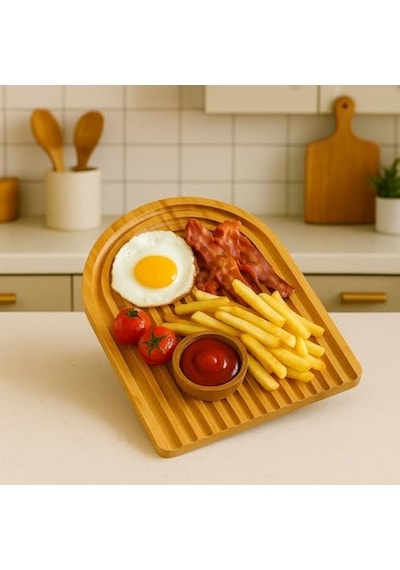 Tr Bambu Oval Çizgili Sunum Ve Kesme Tahtası Estetik Dayanıklı Ve Çok Amaçlı Mutfak Sunum Seti 32x24 Cm Diğer