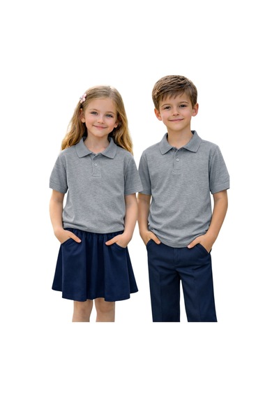 Erdem Kıds Unisex Kız Erkek Çocuk Polo Yaka Pamuklu Kısa Kol Gri Günlük Basic Okul Tişört Gri Gri