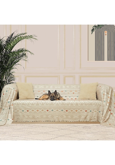 Latuda Concept Softmicro Boho Etnik Desenli Mikrofiber Koltuk Örtüsü Ve Tv Battaniyesi, Koltuk Şalı, Kaymaz Bej 130x180 Cm Sku: Smg8690010170996 Açık Bej