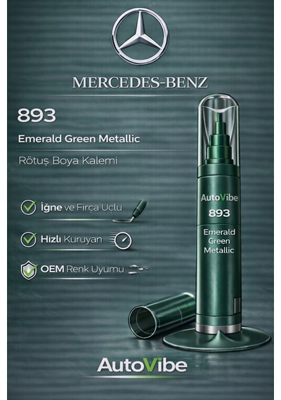 Mercedes-benz Rötuş Boyası Ve Rötuş Çeliği Seti Kalemi 893 Emerald Green Metallic