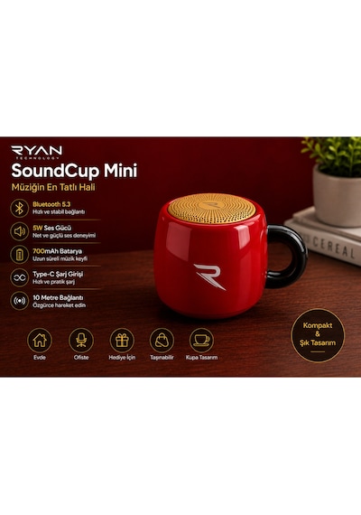 Kahve Kupa Tasarımlı Taşınabilir Hoparlör Mini Kablosuz Bluetooth Hoparlör Bluetooth 5.4 5w Güçlü Ses Soundcup Ry-sc01