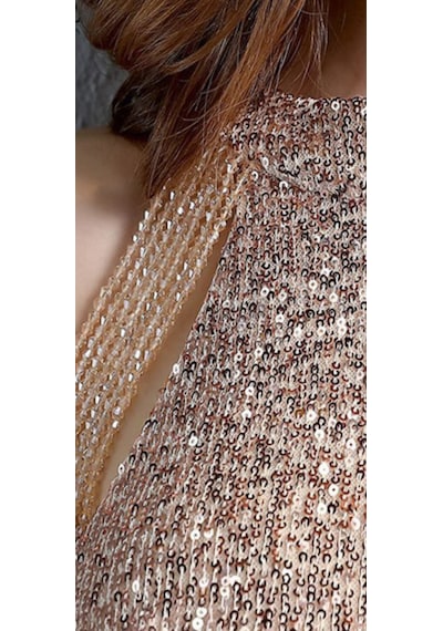 Hanife Glam Couture Hanife Glam Boncuk Detaylı Pulpayet Abiye Elbise Gold
