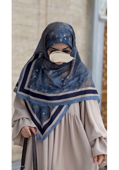 Qalortex Scarf Pamuklu Soft Minâ Desen Eşarp-lacivert