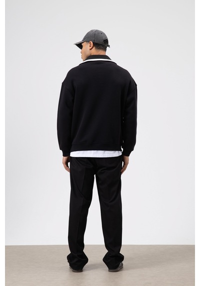 Vamos Oversize Fermuarlı Yaka Sweatshirt Siyah