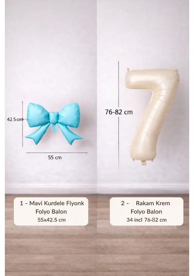 Mavi Fiyonk & Krem Rakam 7 Folyo Balon Seti Mavi