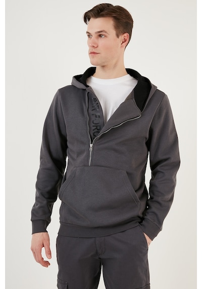 Buratti Kanguru Cepli Fermuarlı Kapüşon Yaka Slim Fit Erkek Sweat 575707 Antrasit