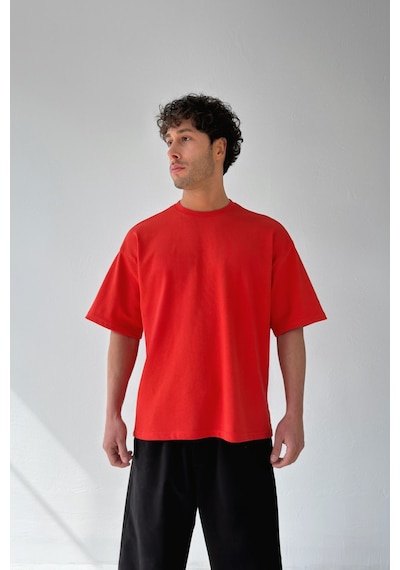 Flaw Atelıer Basic Boxy Fit Tişört-29579 Kırmızı