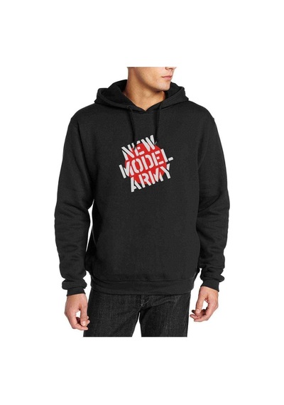 New Model Army Baskılı Siyah Erkek Örme Kapşonlu Sweatshirt