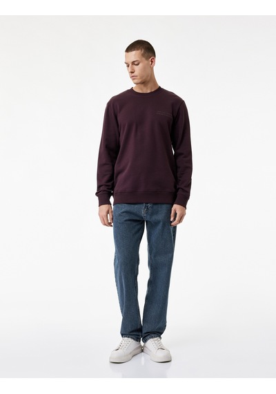 Koton Uzun Kollu Bisiklet Yaka Pamuklu Baskılı Sweatshirt Bordo 6wam70167mk