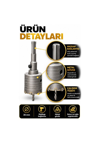 Beton Delme Ucu 35 Mm Sds Plus Uyumlu