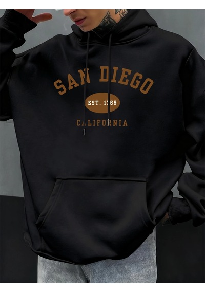 Startmore Tarzsokak San Diego Kaliforniya Mektup Baskılı Erkek Kapüşonlu Sweatshirt Hip Hop Modası Kişilik Hoody Siyah