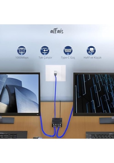 2 Port Ethernet Switch Çevirici Çoklayıcı 2 Portlu Manuel Ağ Anahtarı 1000mbps Hız Desteği İle 2 Giriş 1 Çık