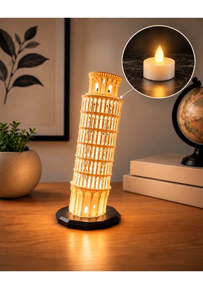 Pisa Kulesi Gece Lambası Tea Light Dekoratif Masa Ve Gece Lambası Beyaz