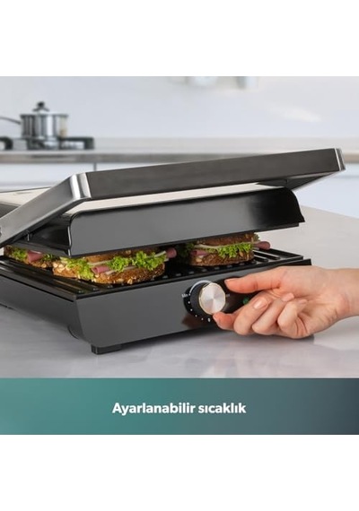 Grilliant 1349h 4 Dilim Kapasiteli Gövdeli Döküm Plakalı Tost Ve Izgara Makinesi Inox 2000w