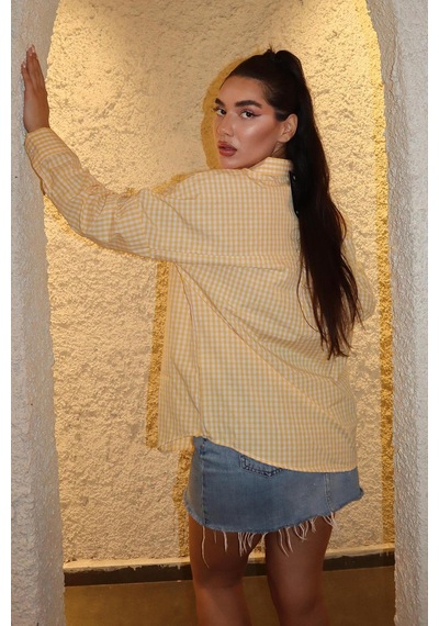 Madmext Sarı Pötikareli Uzun Kollu Kadın Gömlek Mg2386 Sarı