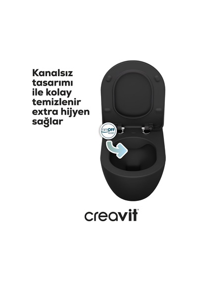 Creavit Free Kanalsız Mat Antrasit Asma Klozet Fe322, Creavit Free Duck Duroplast Yavaş Kapak Mat Antrasit