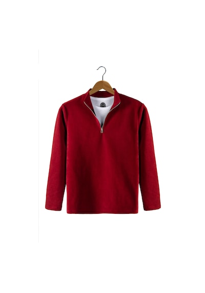 Terapi Men Kırmızı Yarım Fermuarlı Regular Kalıp Dik Yaka Polar Sweatshirt Kırmızı