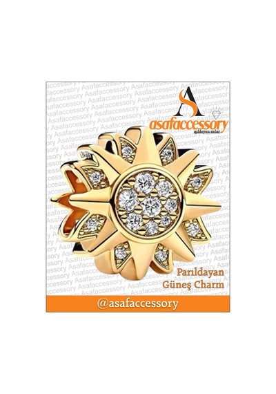 Taşlı Güneş Sembolü Charm Asafaccessory Altın