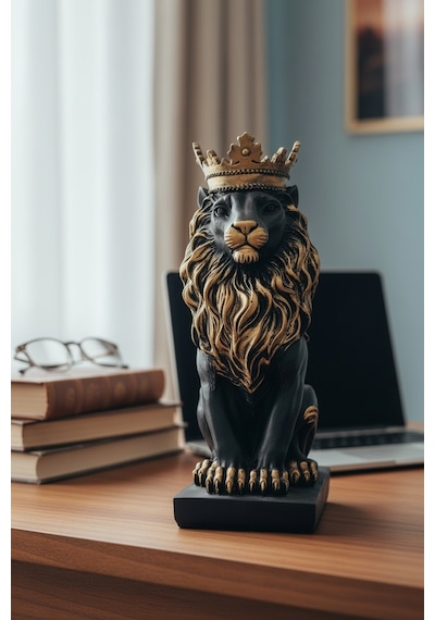 Hükümdar Kral Aslan Dekoratif Masaüstü Biblo Heykel Ev Ve Ofis Aksesuarı