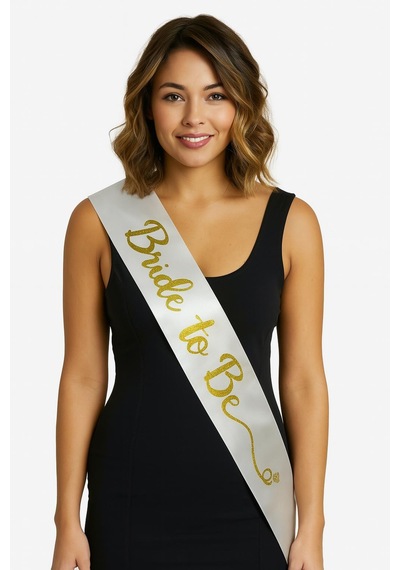 Go İthalat Beyaz Saten Üzerine El Yazısı İtalik Altın Bride To Be Kuşağı 10 Cm Genişlik 0 - 99