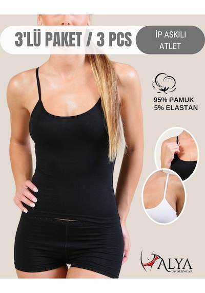 Alya Underwear Kadın Pamuklu Ip Askılı Oval Yaka Atlet 3'lü, 3 Adet Ten Çok Renkli T01