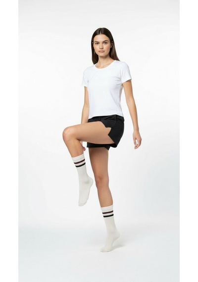 Kadın 2 Li Spor Tenis Çorabı Siyah Ve Beyaz Çizgili Model Çok Renkli