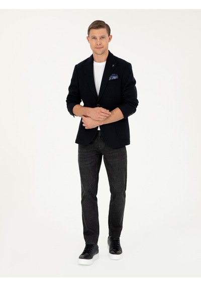 Cacharel Lacivert Slim Fit Yün Karışımlı Blazer Ceket