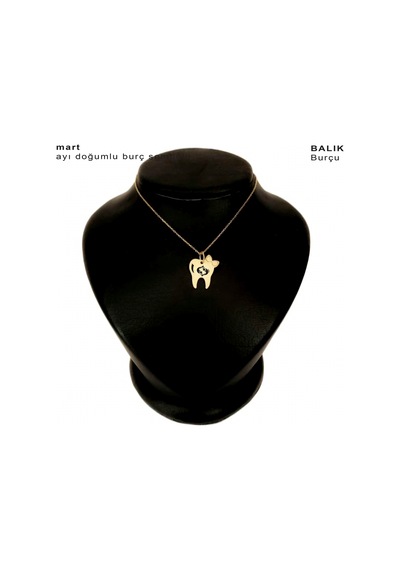 Archin Balık Burçlarına Özel Zincirli Diş Ve Fiyonk Motifli 14 Ayar Altın Plakalı Hediyelik Kolye-450burç Balık