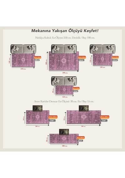 Cool Halı Private Xw Mürdüm Pembe Yıkanabilir Elegant Vintage Kaydırmaz Şönil Şık Saray Salon Halısı
