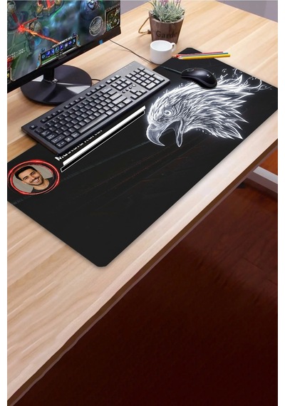Sonictouch Kişiye İsme Özel Kartal Figürlü Siyah Beyaz Fotoğraflı Xxl Dikişsiz Gamer Klavye Mousepad Mousepad