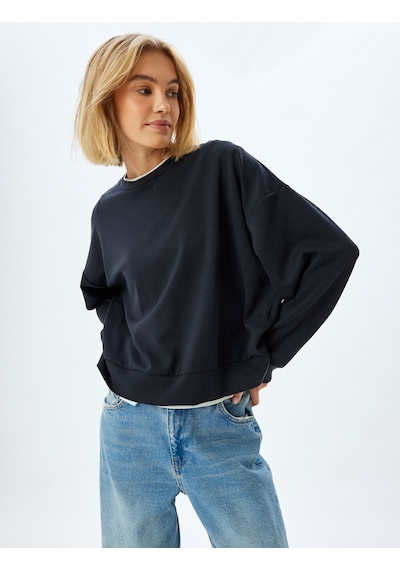 Koton Basic Sweatshirt Bisiklet Yaka Uzun Kollu Modal Karışımlı Siyah 5wak10036ek Siyah