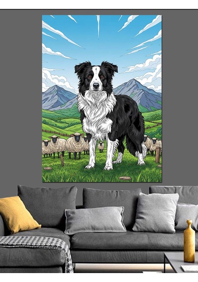 Doğada Siyah Beyaz Köpek Dekoratif Kanvas - Mdf Ahşap Tablo