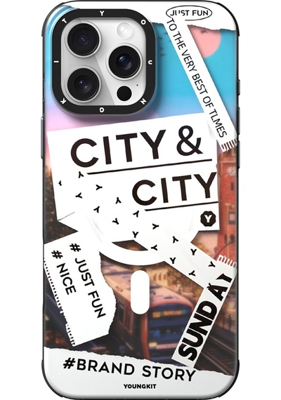Apple Uyumlu iPhone 15 Pro Max Kılıf Magsafe Şarj Özellikli Youngkit A-city Serisi Kapak Beyaz Beyaz