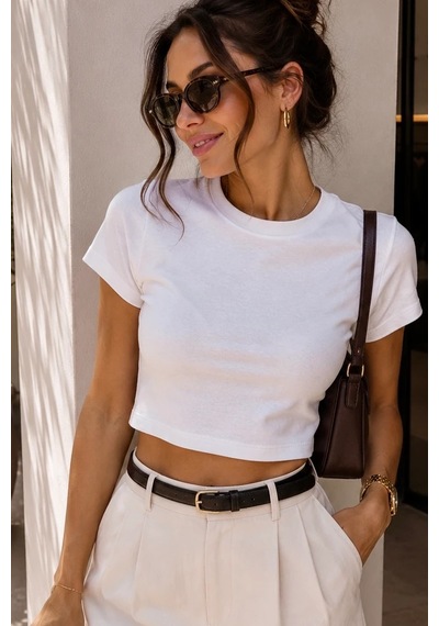 Bbbutikbasic %100 Pamuk Basic Crop Tişört My3535 Beyaz