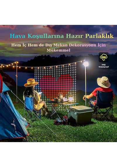 Led Işıklı Akıllı Perde Animasyonlu Uzaktan Kumanda Sevgili Eğlence Parti Yılbaşı 2x2 Mtr 400 Ledli Çok Renkli