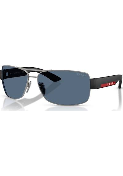 Prada Ps B52s 5av06a 65 Linea Rossa Erkek Gun Metal Dikdörtgen Metal Güneş Gözlüğü Metalik